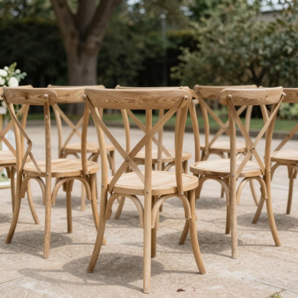 Cross-back wooden wedding chairs