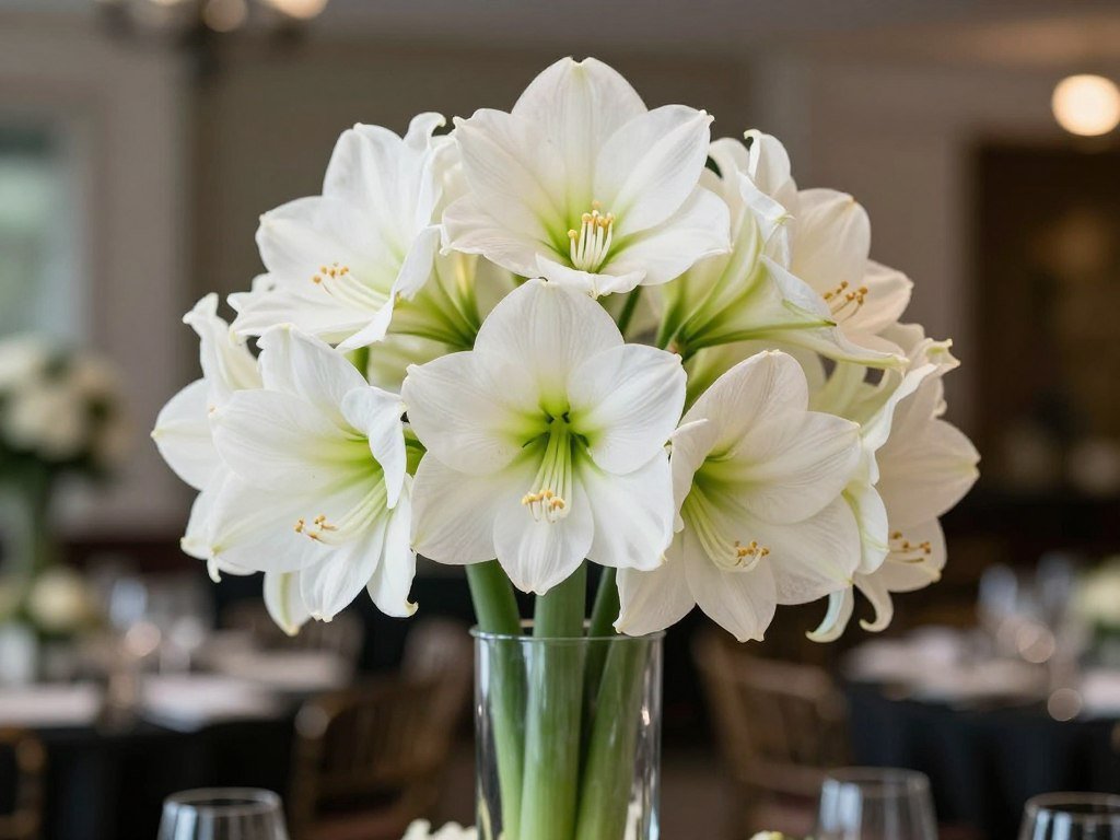 Elegant white amaryllis wedding centerpiece