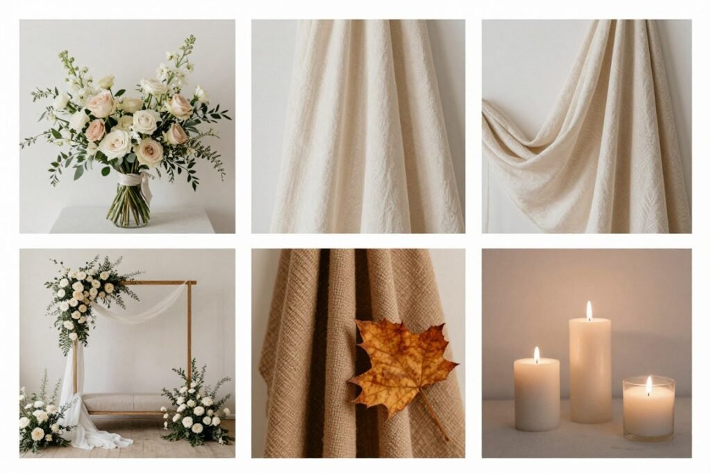 Four season neutral wedding mood boards