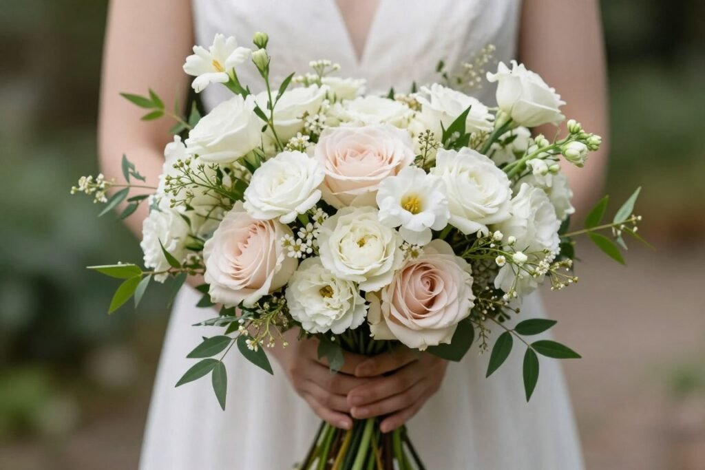 Garden-style bridal bouquet with mixed flowers