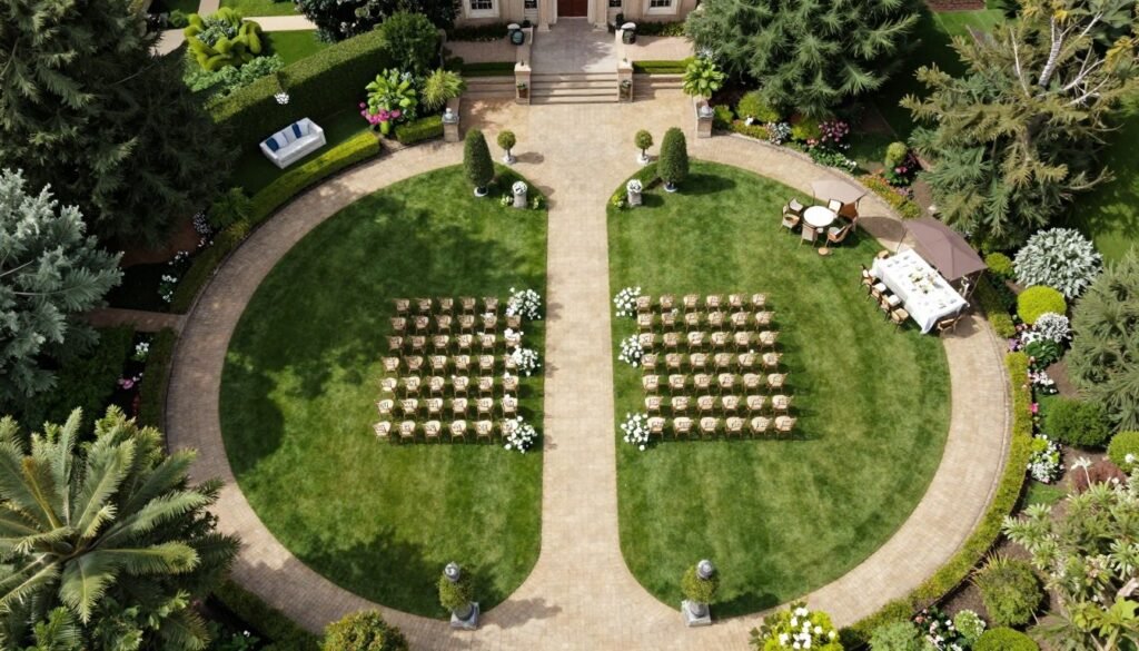 Garden wedding layout with clear pathways