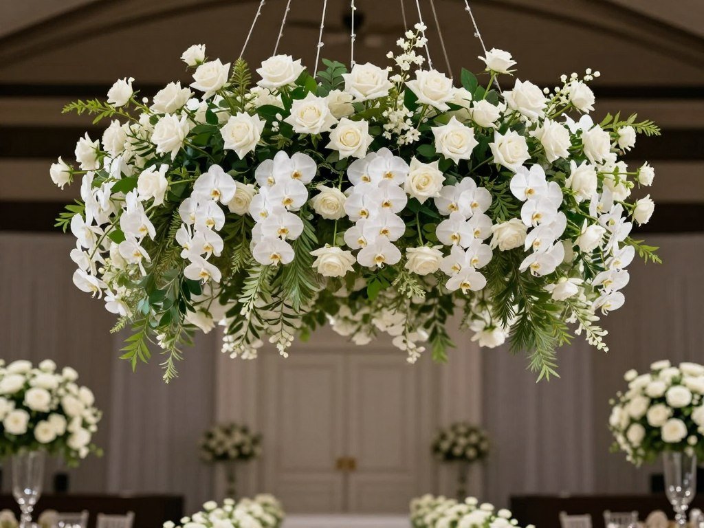 Large-scale wedding floral installation as focal point