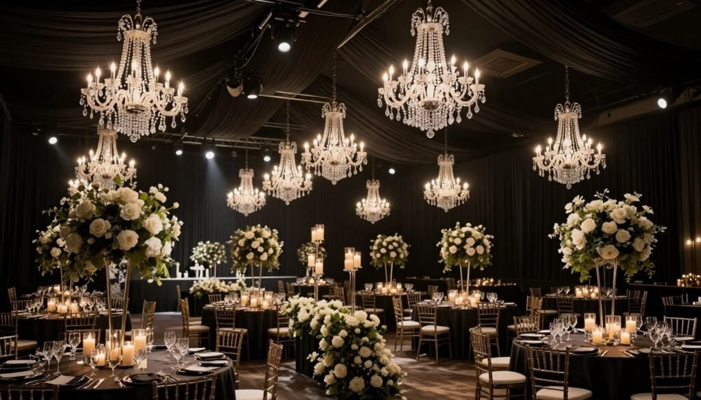 Luxury black tie wedding ballroom transformation