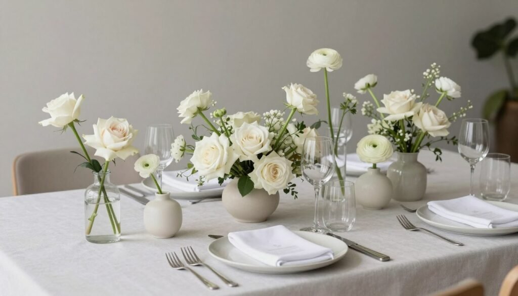 Mid-range minimalist wedding table setting with curated floral design