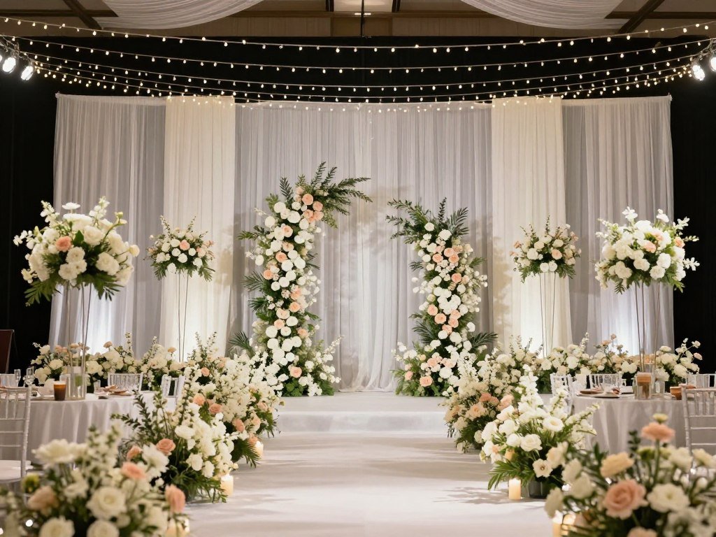 Mid-range wedding with mixed florals and lighting