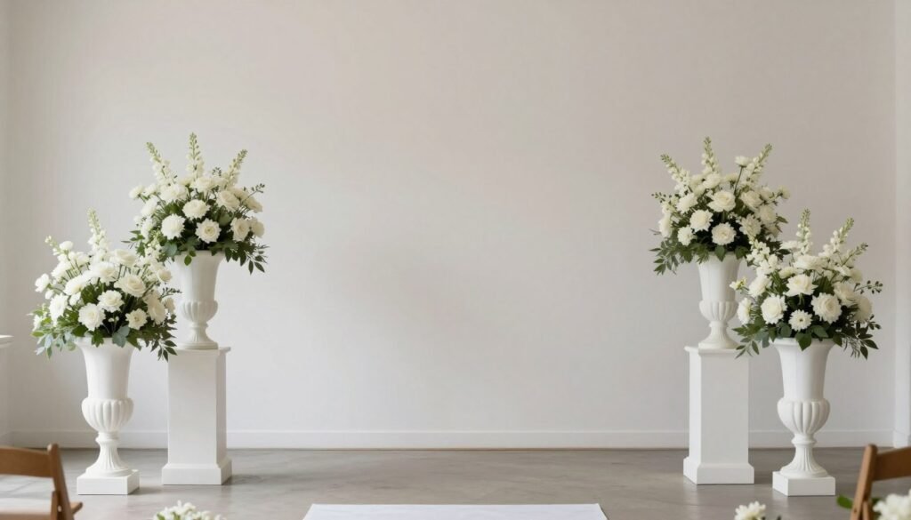 Minimalist wedding altar with symmetrical floor arrangements