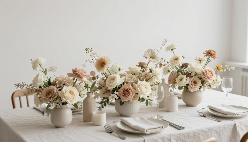 Minimalist wedding table with soft neutral floral palette