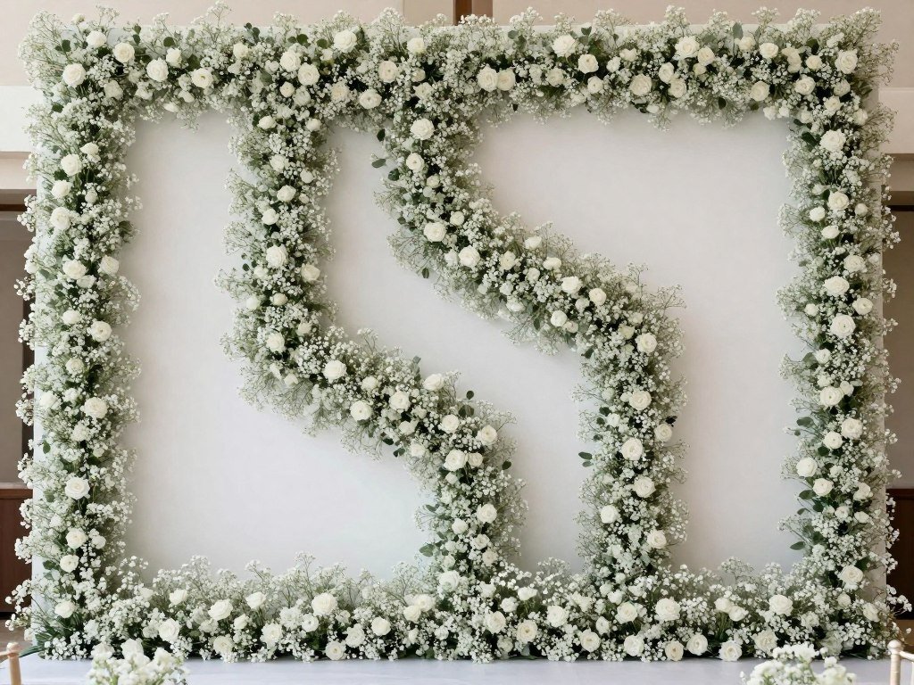 Modern baby's breath wall with structured pattern and negative space