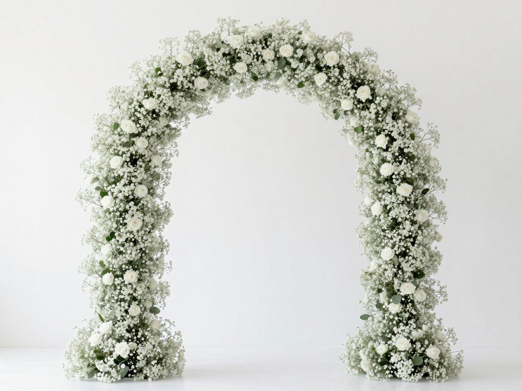 Modern baby's breath wedding arch with clean lines