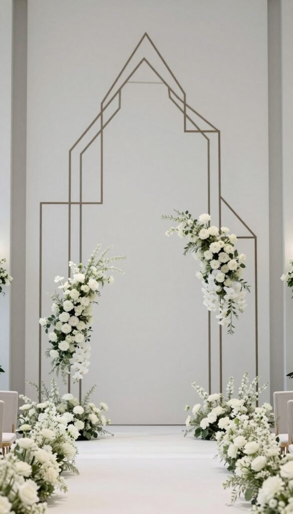 Modern geometric wedding aisle installation