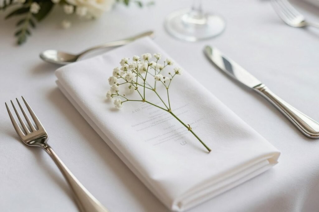 Modern place settings with minimal baby's breath accents