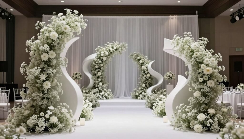 Modern sculptural free-standing baby's breath installations