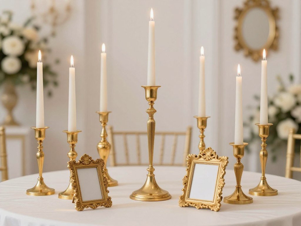 Repeated gold accents throughout wedding venue