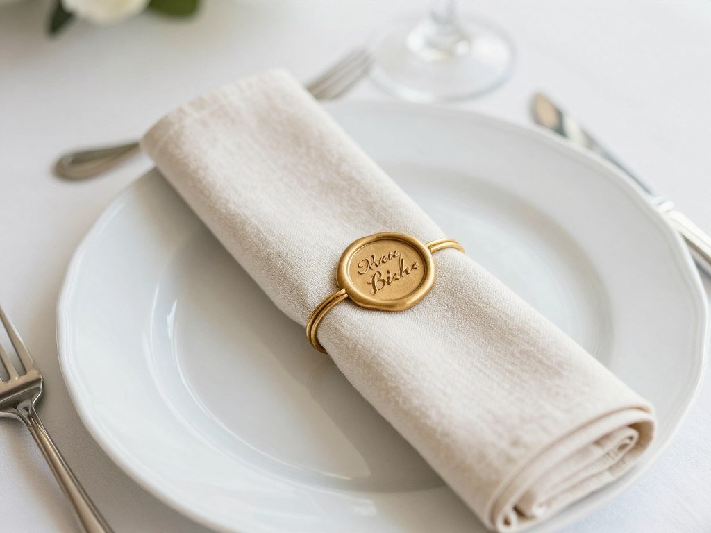 Rolled napkin with wax seal at place setting