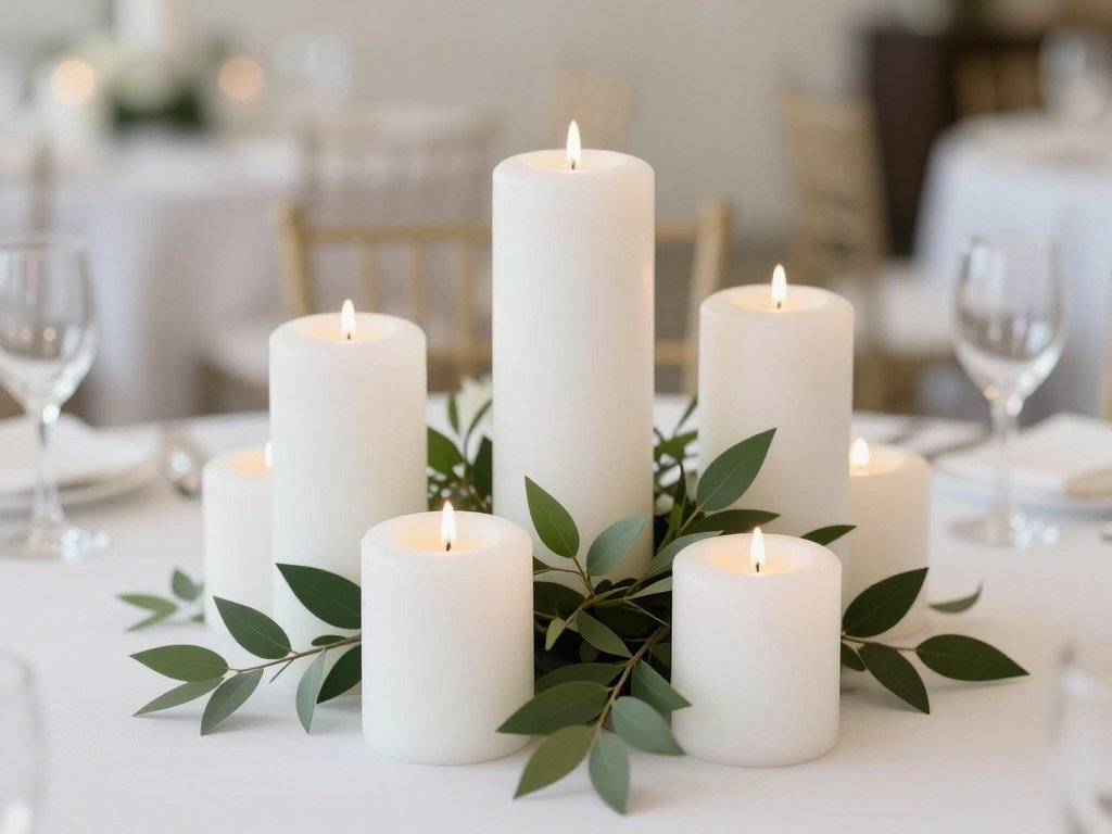 Simple elegant wedding centerpiece with candles