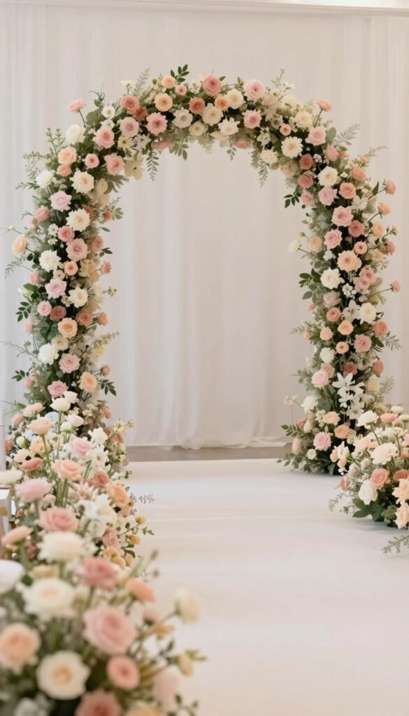 Soft neutral toned romantic wedding aisle