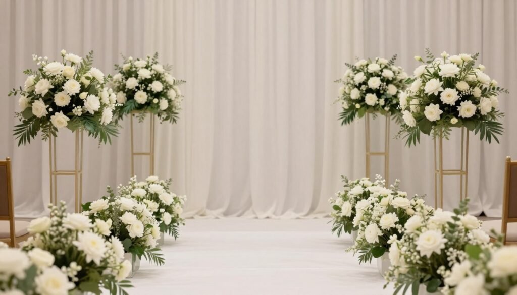 Symmetrical wedding aisle with perfectly matched arrangements