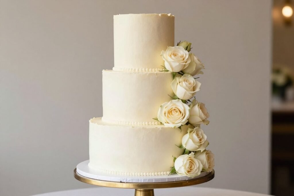 Wedding cake with cream roses