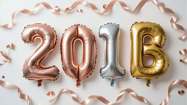 Cinematic close-up of rose gold, silver, and gold metallic letter balloons on a white surface, featuring dramatic lighting that highlights reflections and textures, with elegant spacing and soft shadows for a luxurious party decor aesthetic.
