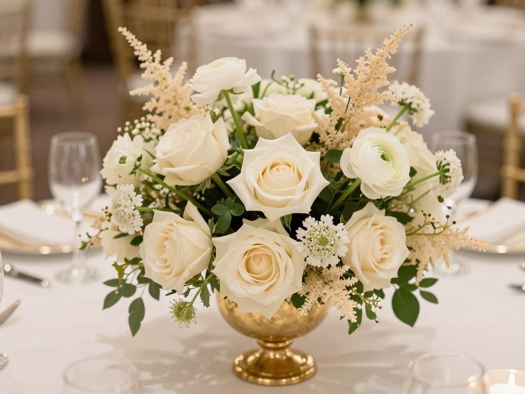 textured cream and ivory wedding centerpiece