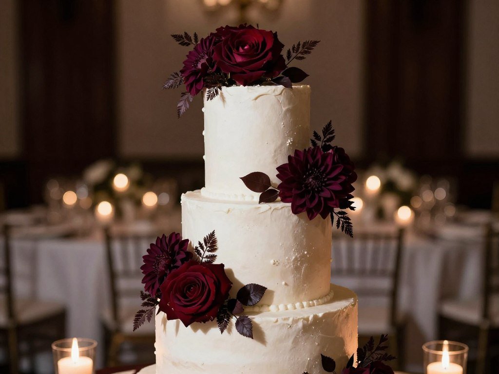 Burgundy and dark floral wedding cake palette
