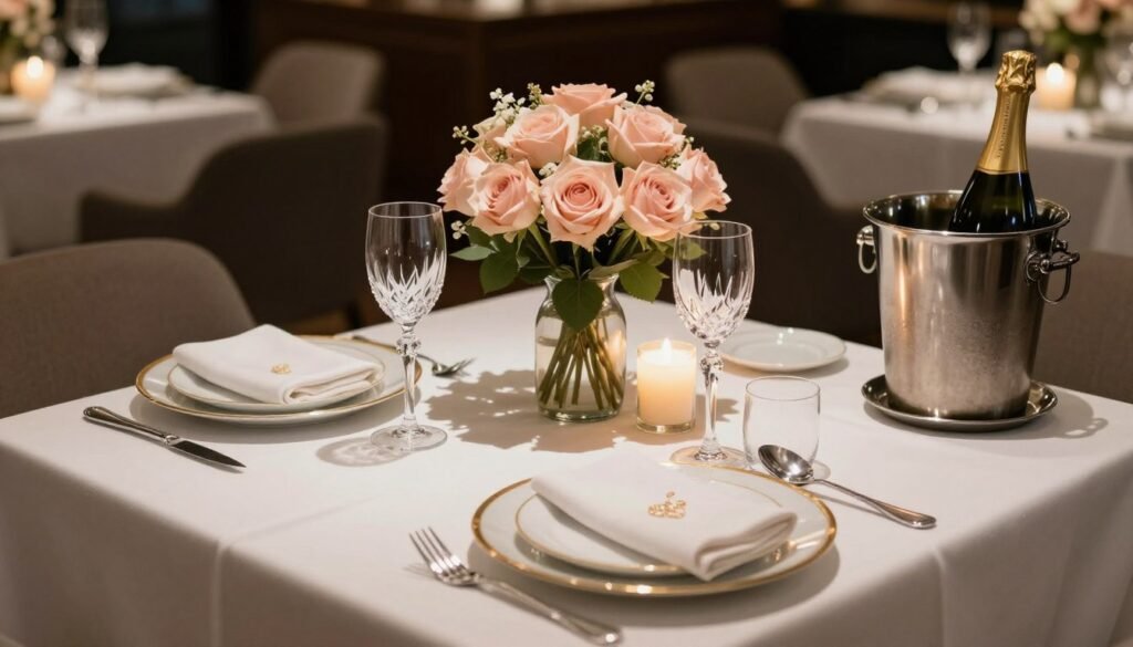 Elegant private dining table set for romantic anniversary dinner