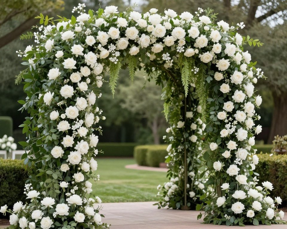Grand floral entry archway for luxury garden wedding reception