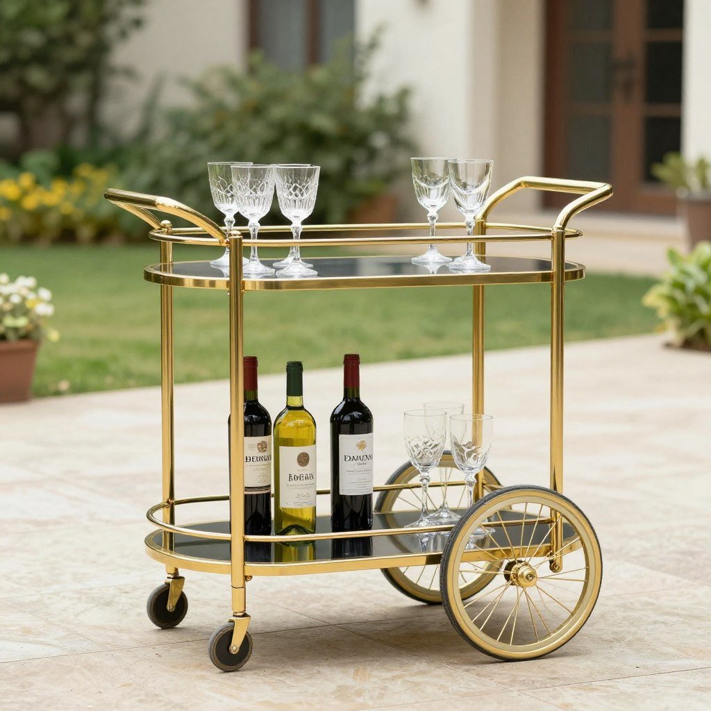 Luxury outdoor serving cart with wheels