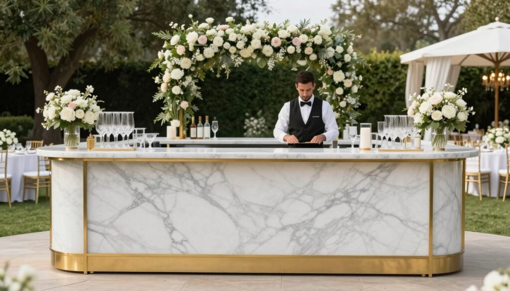 Luxury wedding bar setup for garden reception