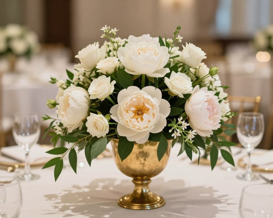 Luxury wedding centerpiece with garden roses and peonies