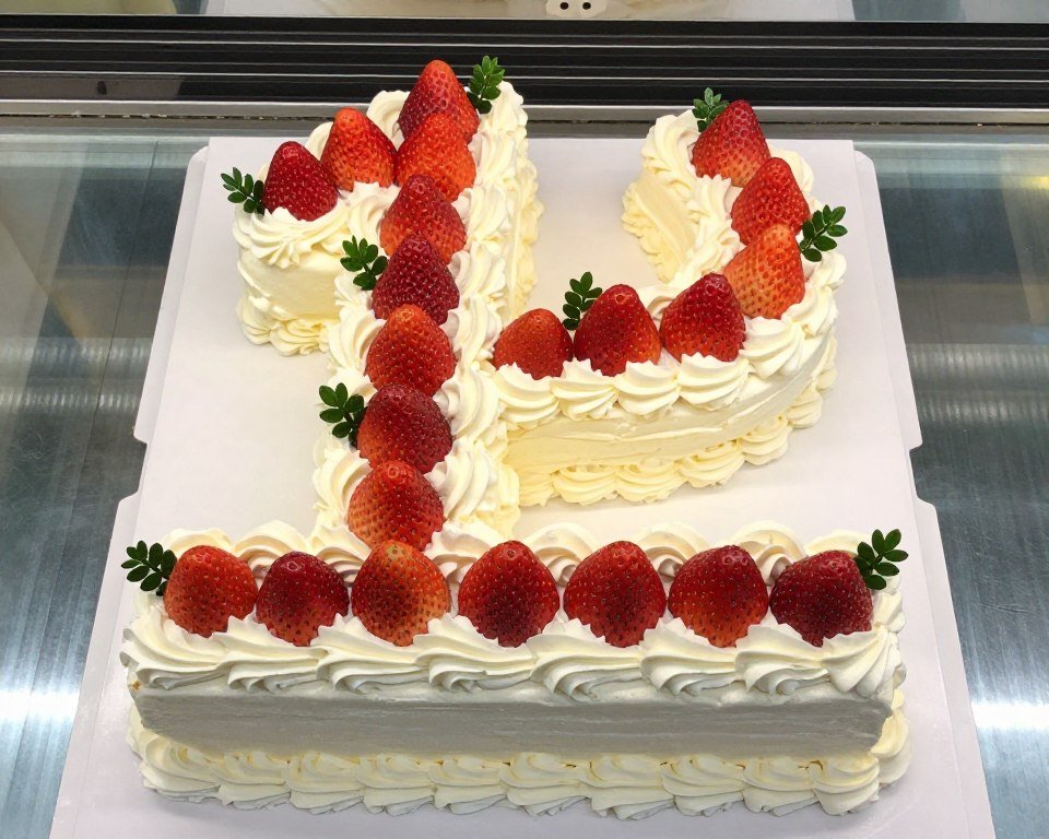 Number one shaped cake decorated with strawberries