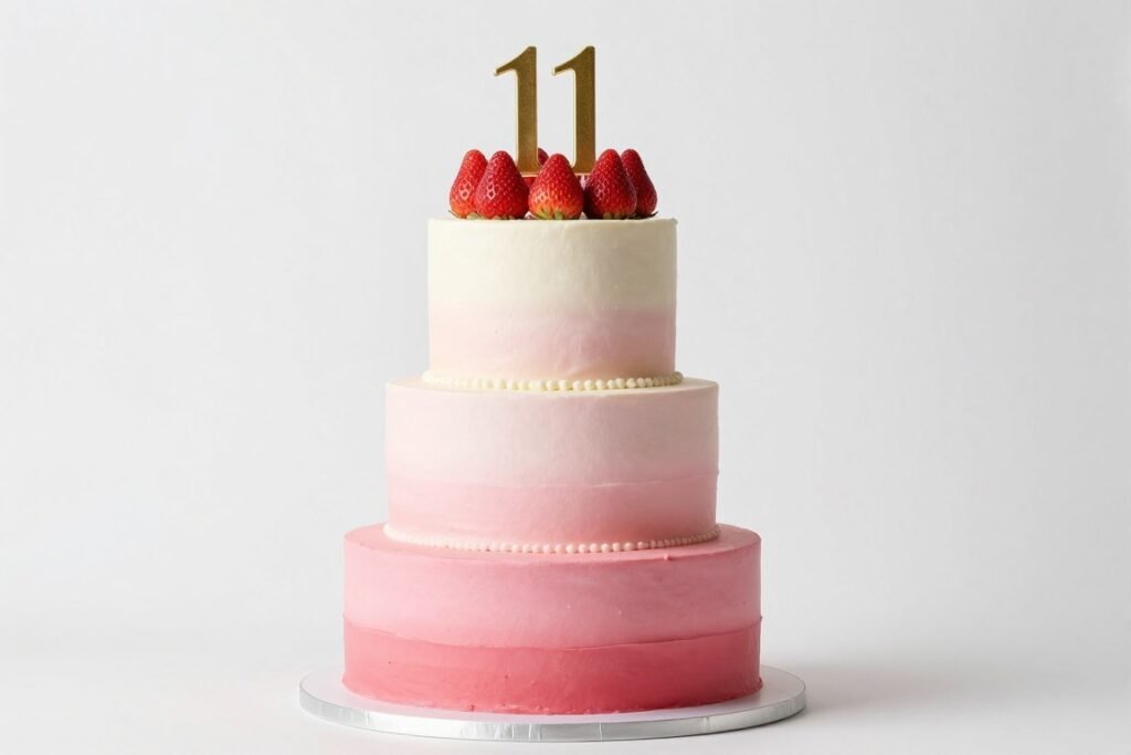 Pink ombre cake with strawberry topping