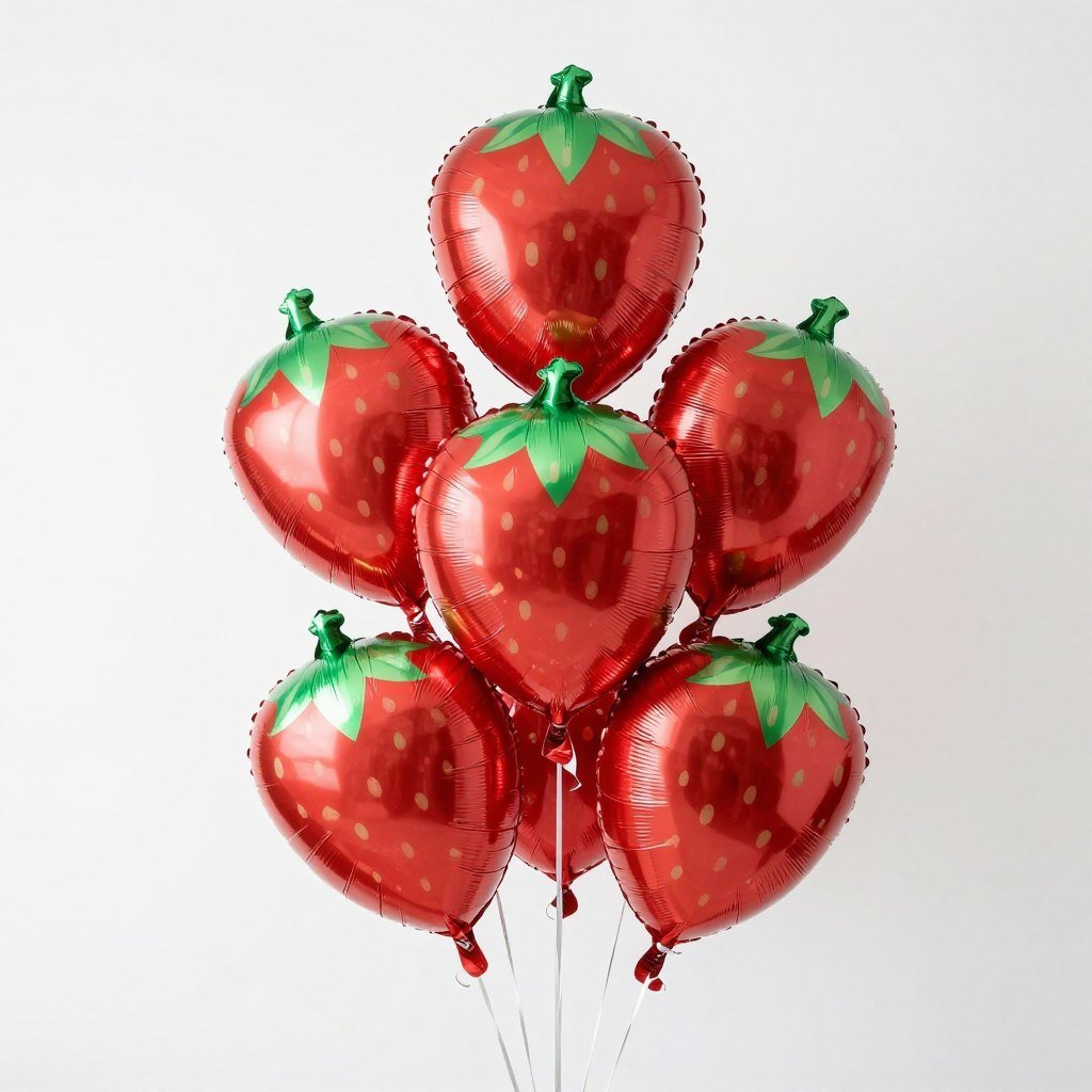 Strawberry-shaped mylar balloons
