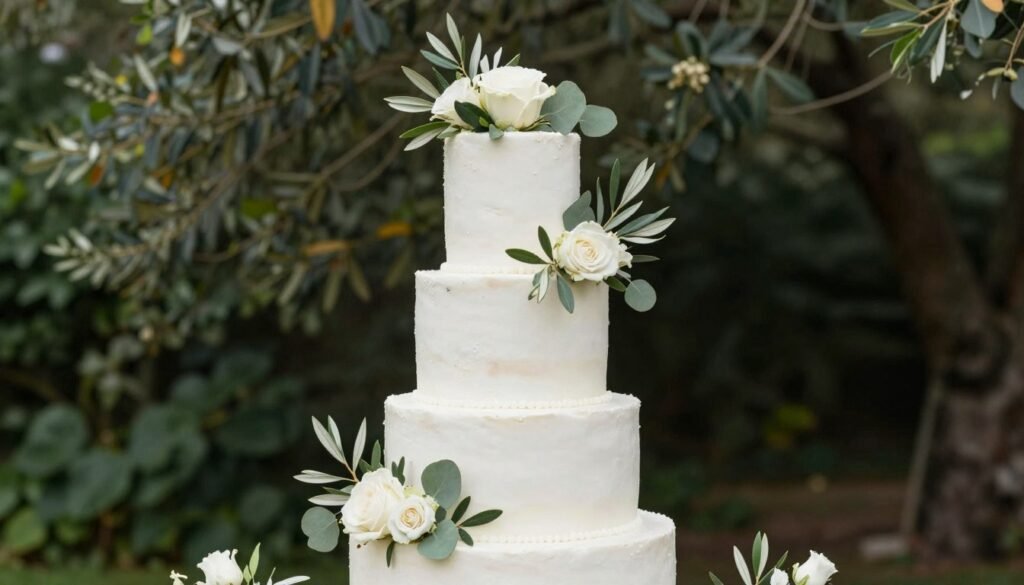Wedding cake with greenery and real flower combination