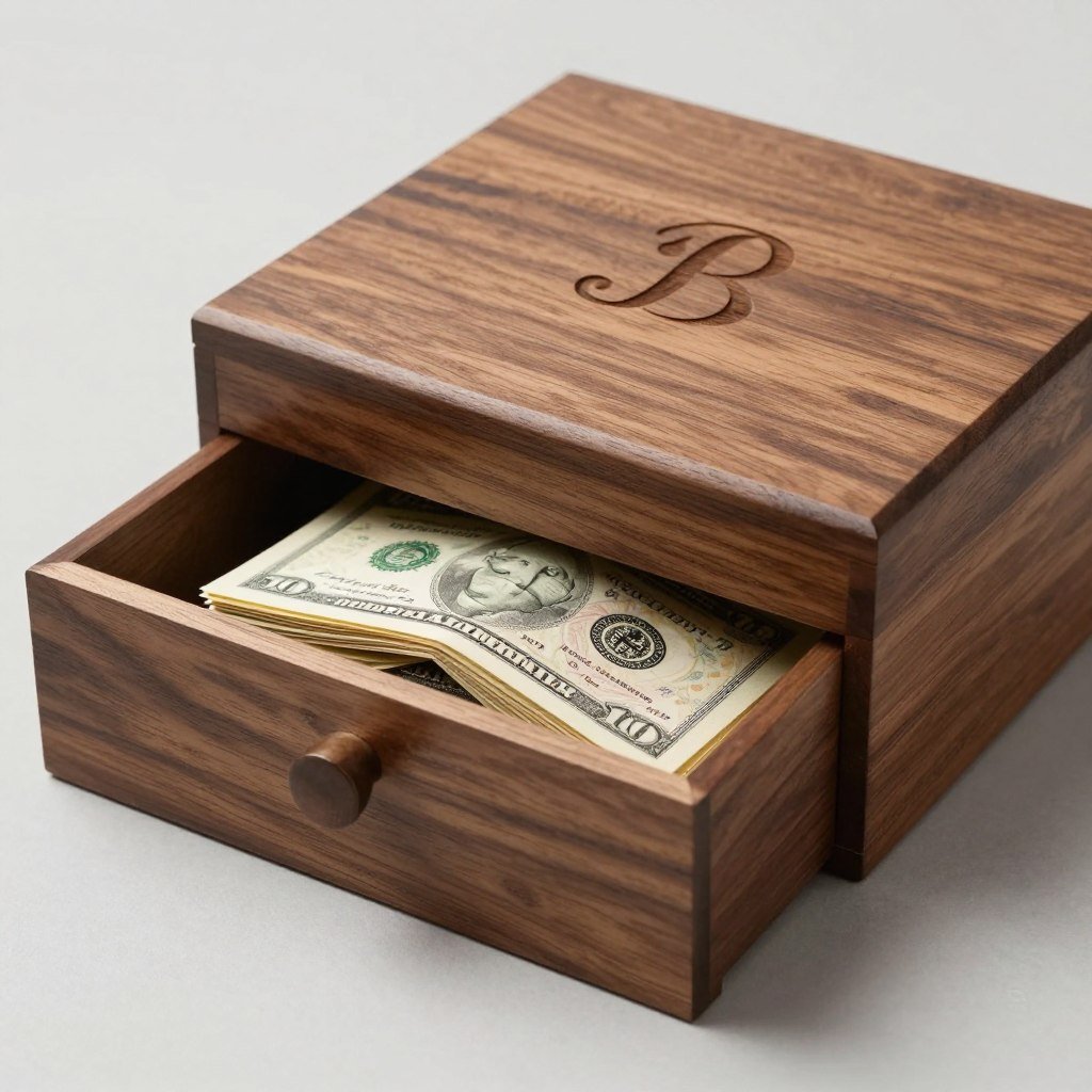 engraved wooden box for money gift presentation