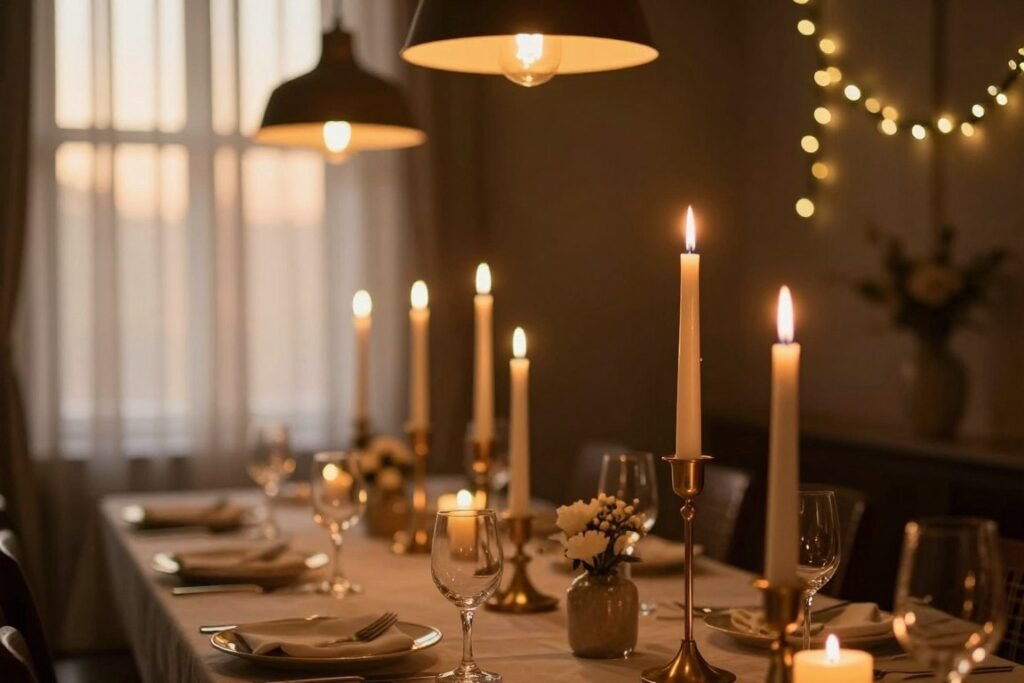 luxury birthday dinner lighting with candles creating ambiance