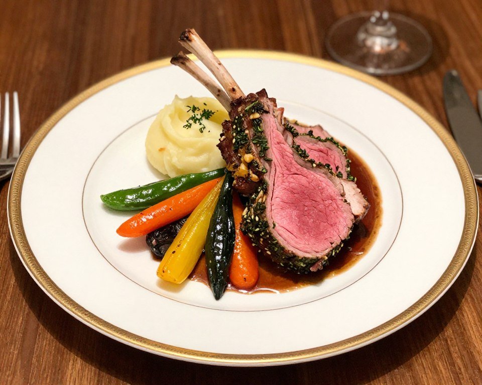luxury birthday dinner main course plating with sides