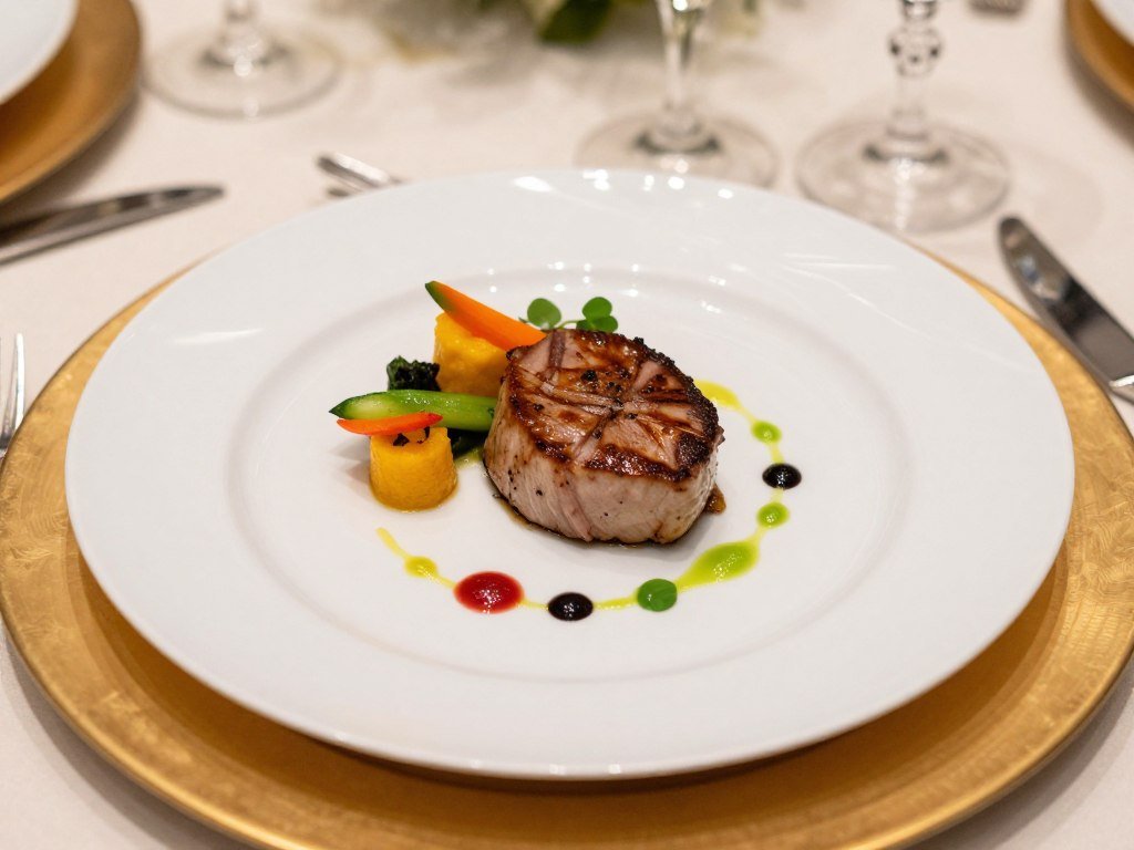 luxury birthday dinner multi-course plated presentation