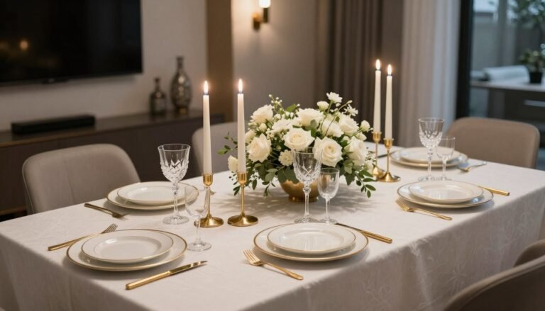 luxury birthday dinner party ideas at home with elegant table setting and candlelight