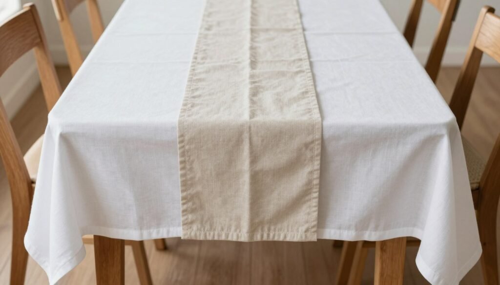 luxury birthday dinner table base with linen tablecloth and runner