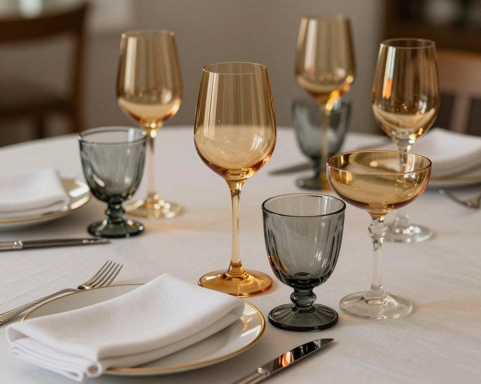 luxury birthday dinner table with statement colored glassware