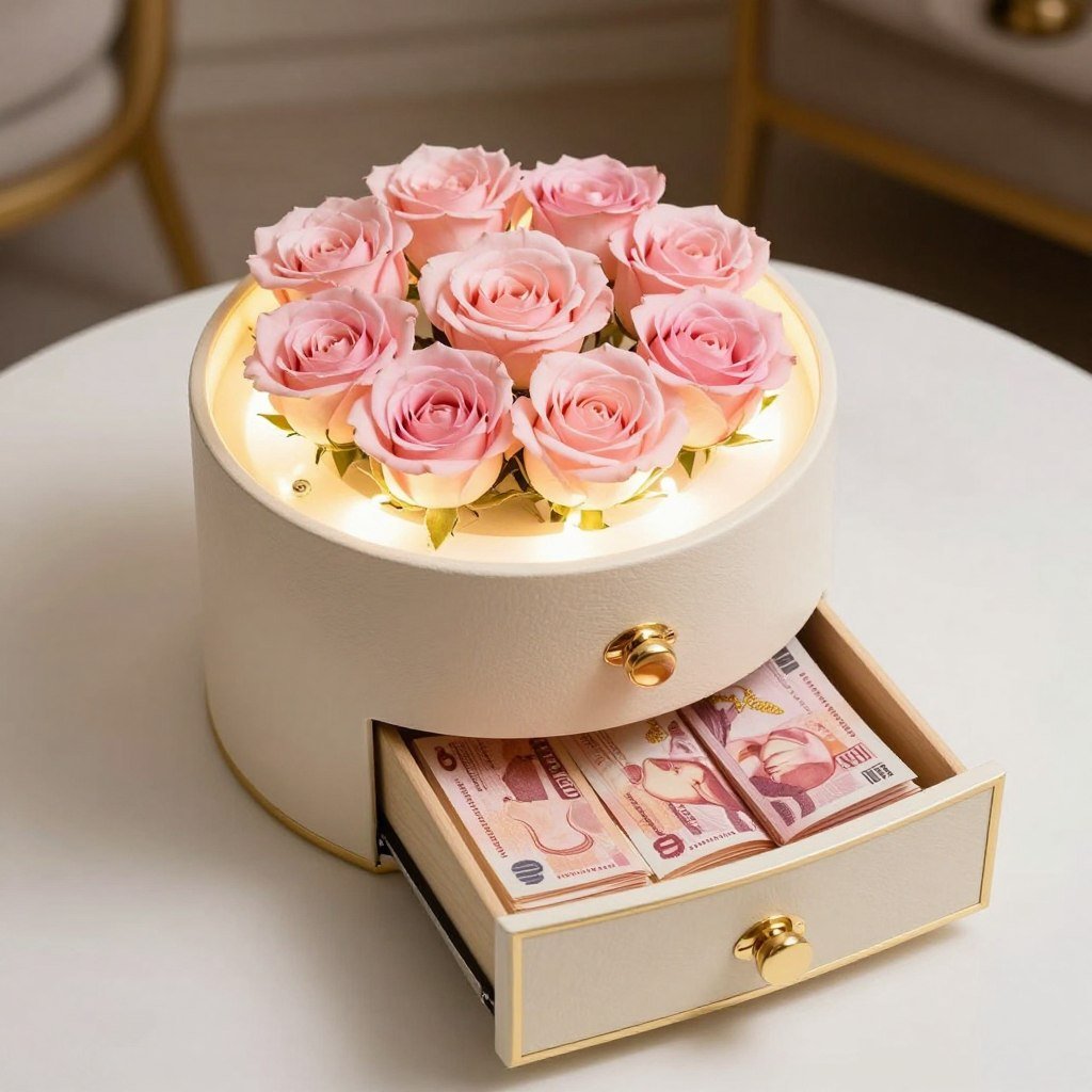 luxury rose box with hidden compartment for money