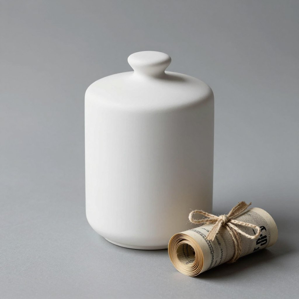 neutral ceramic vessel with money gift